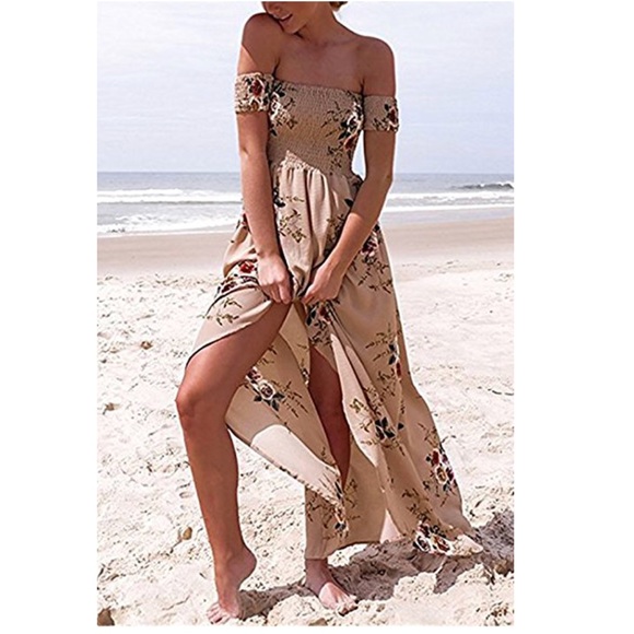 off shoulder floral print chiffon maxi dress - Picture 3 of 7